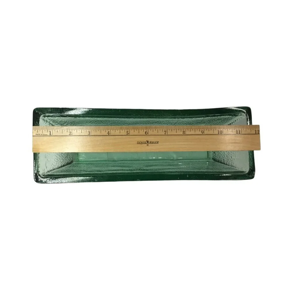 Mid-Century MCM Thick Green Clear Ice Glass Container Heavy 11.75 x 4 Pebbled